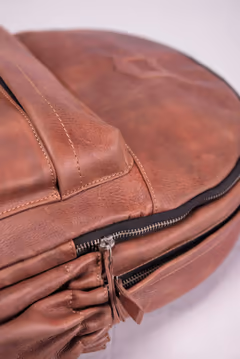 close-up of the leather grain and zip