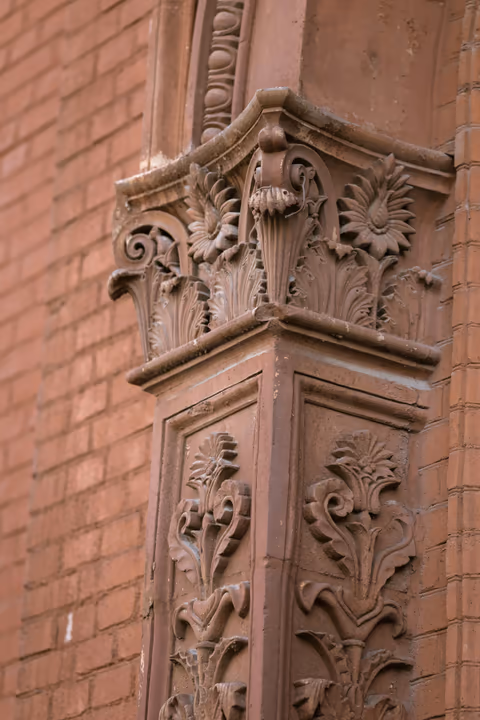 ornate architectural detail on a brick building