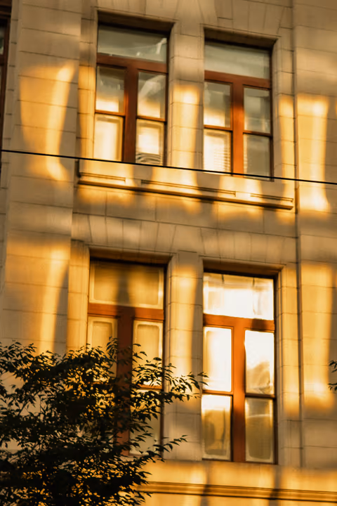 golden sunlight on a stone building